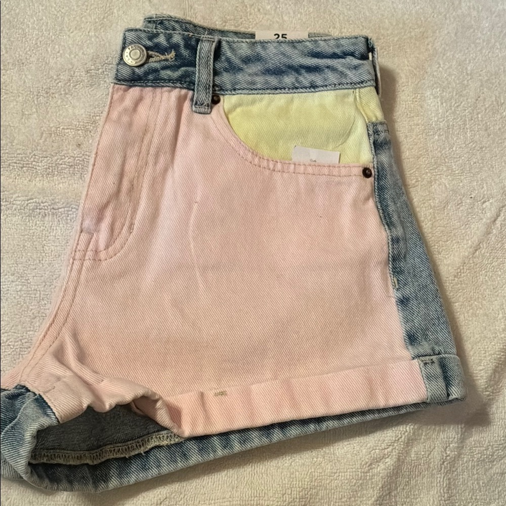 PacSun Pink and Blue Jean Shorts with Color-Block Design
